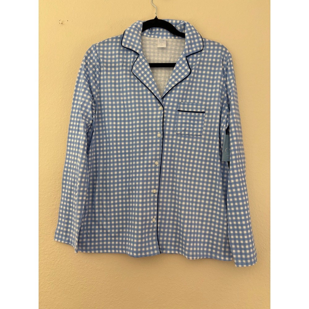 Adonna Sleepwear Blue Gingham Pajama Set Long Sleeve Top & Pants Womens‎ ( A700)
